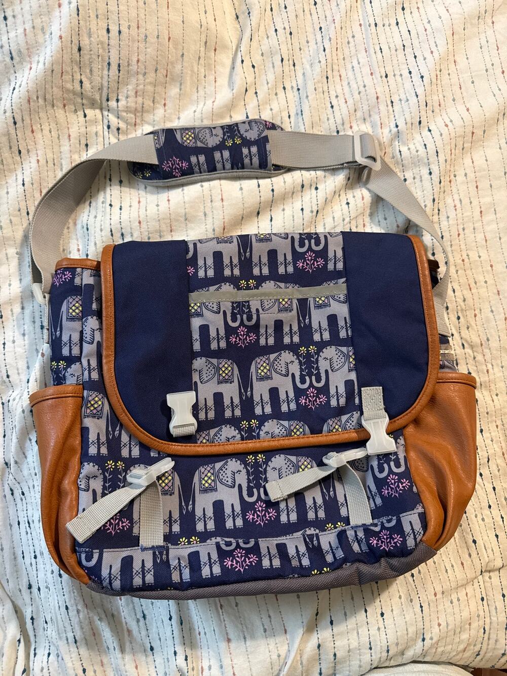 Garnet Hill Kids Eco Messenger Bag Elephant Print